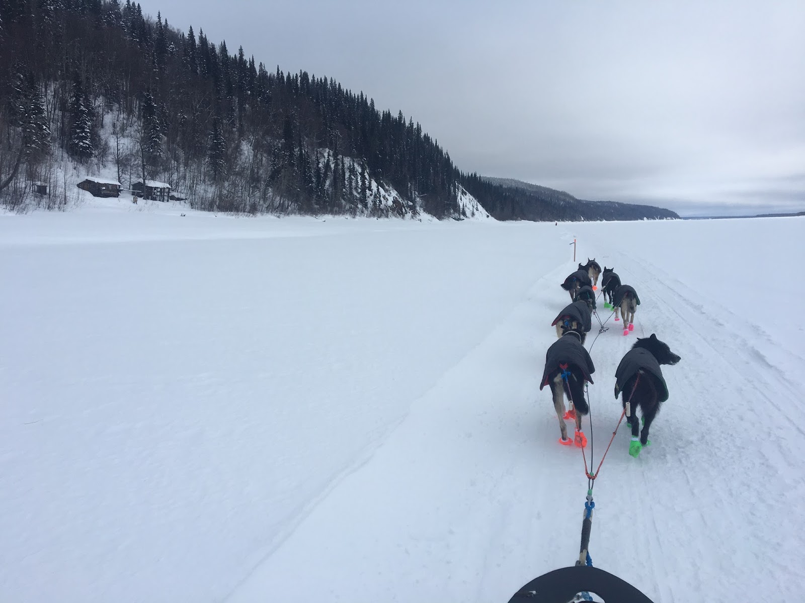 a person riding skis down a snow covered slope
