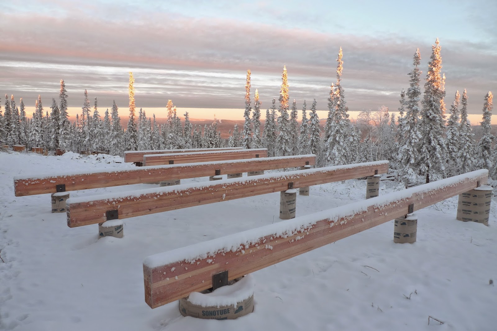 a building with snow on the ground
